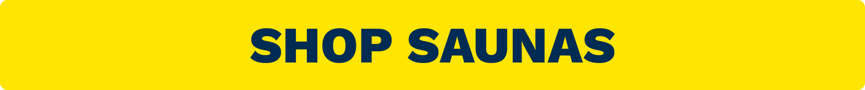 Bright yellow banner with bold navy text reading SHOP SAUNAS