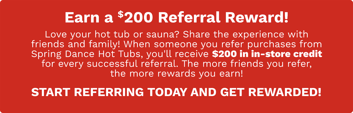 Red promotional banner announcing a $200 referral reward and inviting you to start referring today.