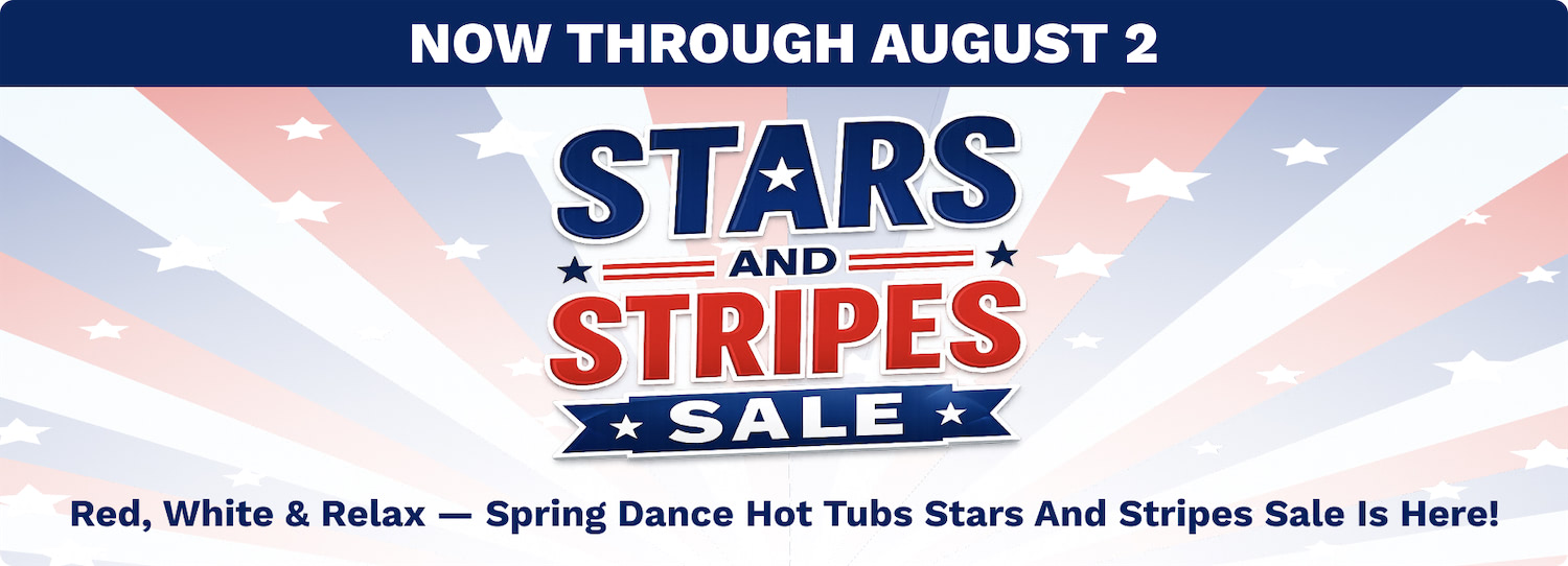 Patriotic sale banner for 'Stars and Stripes Sale' with red, white, and blue rays and stars; 'Now Through August 2' at the top.